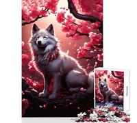 Hard Jigsaw Puzzle for Adults 1000 Pieces Cherry Blossom Wolf Toy Wall Decor Art Work Gift Practical Game Artists' Collection, Fine Arts Size 38x52cm