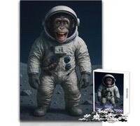 Hard Jigsaw Puzzle for Adults 1000 Pieces Chimpanzee Astronaut on The Moon Soothing Quiet Time Enjoyment Strict Precision Standard Play Toy Size 50x75cm