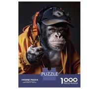 Hard Jigsaw Puzzle for Adults 1000 Pieces Chimpanzee DJ with Headphones And Turntable Jigsaw for Adults Hands-on Game Wall Art Birthday Present, Gifts, 70x50cm/1000pcs