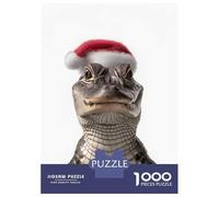 Hard Jigsaw Puzzle for Adults 1000 Pieces Christmas Alligator with Santa Hat Jigsaw Brain Teaser Game Analysis And Logic Great Gift for Gaming 70x50cm/1000pcs
