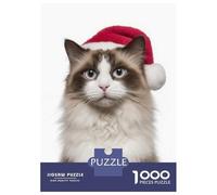 Hard Jigsaw Puzzle for Adults 1000 Pieces Christmas Ragdoll Cat with Santa Hat Puzzles for Adults DIY Toys Improve Memory Birthday Present, Gifts, 38x26cm/1000pcs
