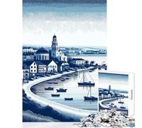 Hard Jigsaw Puzzle for Adults 1000 Pieces Coastal Town Harbor Educational Game Improve Memory Anti-Stress Toys Fun at Home Activities, (52X38cm)
