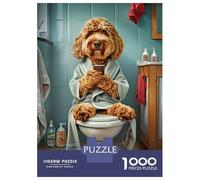Hard Jigsaw Puzzle for Adults 1000 Pieces Cockapoo on The Toilet Jigsaw for Adults Hands-on Game Wall Art Birthday Present, Gifts, 38x26cm/1000pcs
