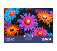 Hard Jigsaw Puzzle for Adults 1000 Pieces Colorful Dripping Daisies Adult Puzzles Relax Games Enhance Memory Great Gift for Gaming 52x38cm/1000pcs