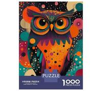 Hard Jigsaw Puzzle for Adults 1000 Pieces Colorful Owl with Abstract Background Whimsical Owl Pop Art Puzzles for Adults DIY Toys Improve Memory Birthday Present, Gifts, 70x50cm/1000pcs