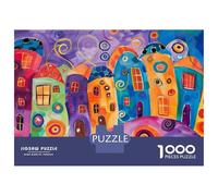 Hard Jigsaw Puzzle for Adults 1000 Pieces Colorful Whimsical Houses Jigsaw for Adults Relax Games Difficult Challenge Birthday Present, Gifts, 38x26cm/1000pcs