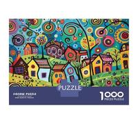 Hard Jigsaw Puzzle for Adults 1000 Pieces Colorful Whimsical Village Painting Jigsaw for Adults Relax Games Difficult Challenge Birthday Present, Gifts, 38x26cm/1000pcs
