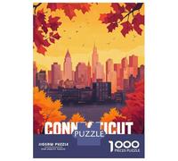 Hard Jigsaw Puzzle for Adults 1000 Pieces Connecticut Skyline Puzzles for Adults DIY Toys Improve Memory Birthday Present, Gifts, 52x38cm/1000pcs
