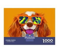 Hard Jigsaw Puzzle for Adults 1000 Pieces Cool Cavalier King Charles with Sunglasses Illustration Adult Puzzles Relax Games Enhance Memory Great Gift for Gaming 70x50cm/1000pcs