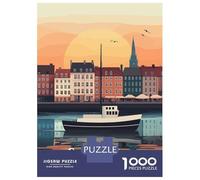Hard Jigsaw Puzzle for Adults 1000 Pieces Copenhagen Sunset Cityscape Adult Jigsaw Puzzle Hands-on Game For Family Fun Challenging To Complete 70x50cm/1000pcs