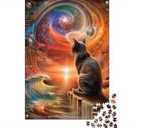 Hard Jigsaw Puzzle for Adults 1000 Pieces Cosmic Cat Sunset Jigsaw Puzzle Anti-Stress Toys Precision Cutting Great Gift for Gaming 52x38cm/1000pcs