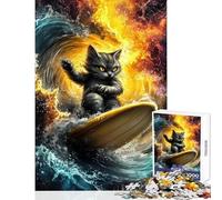 Hard Jigsaw Puzzle for Adults 1000 Pieces Cosmic Wave Surfer Cat Educational Games Difficult Hard Toy Wall Decor Artists' Collection, Fine Arts (50x75cm)