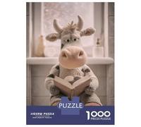 Hard Jigsaw Puzzle for Adults 1000 Pieces Cow Plush Reading on Toilet Puzzles for Adults Brain Teaser Game Analysis And Logic Gifts for Friends And Family 52x38cm/1000pcs