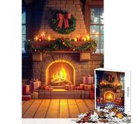 Hard Jigsaw Puzzle for Adults 1000 Pieces Cozy Christmas Fireplace Toy Wall Decor Art Work Gift Practical Game Artists' Collection, Fine Arts Size 50x75cm