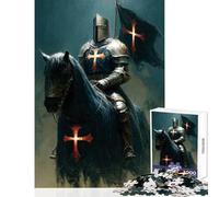 Hard Jigsaw Puzzle for Adults 1000 Pieces Crusader Knight on Horseback with Flag Educational Toy Great Gift for Games Educational Games Artists' Collection, Fine Arts Size 38x52cm