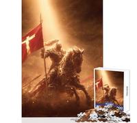 Hard Jigsaw Puzzle for Adults 1000 Pieces Crusader Knight on Horseback with Flag Toy Wall Decor Art Work Gift Practical Game Artists' Collection, Fine Arts Size 38x52cm