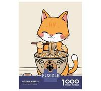 Hard Jigsaw Puzzle for Adults 1000 Pieces Cute Cat Eating Ramen Jigsaw Brain Teaser Game Analysis And Logic Great Gift for Gaming 70x50cm/1000pcs