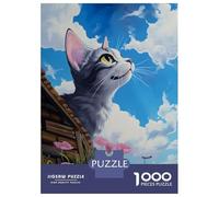 Hard Jigsaw Puzzle for Adults 1000 Pieces Cute Cat Look at The Sky Jigsaw Anti-Stress Toys Analysis And Logic Birthday Present, Gifts, 38x26cm/1000pcs