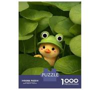 Hard Jigsaw Puzzle for Adults 1000 Pieces Cute Chick with Frog Hat in Lilypads Jigsaw Brain Teaser Game Analysis And Logic Great Gift for Gaming 52x38cm/1000pcs