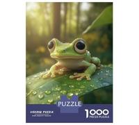 Hard Jigsaw Puzzle for Adults 1000 Pieces Cute Green Frog on Leaf Adult Puzzles Relax Games Enhance Memory Great Gift for Gaming 70x50cm/1000pcs