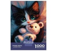 Hard Jigsaw Puzzle for Adults 1000 Pieces Cute Kitten with Teddy Bear Puzzles for Adults Brain Teaser Game Analysis And Logic Gifts for Friends And Family 52x38cm/1000pcs
