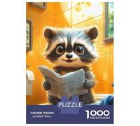 Hard Jigsaw Puzzle for Adults 1000 Pieces Cute Raccoon Reading Newspaper Toilet Funny Puzzles for Adults DIY Toys Improve Memory Birthday Present, Gifts, 38x26cm/1000pcs