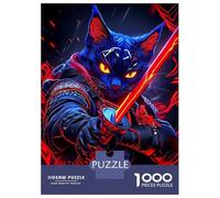 Hard Jigsaw Puzzle for Adults 1000 Pieces Cyberpunk Cat Russian Blue Samurai Animal Puzzles for Adults Family Games Pattern Assembly Challenging To Complete 70x50cm/1000pcs