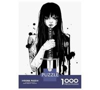 Hard Jigsaw Puzzle for Adults 1000 Pieces Dark Demon Anime Girl with Sword Jigsaw for Adults Relax Games Difficult Challenge Birthday Present, Gifts, 52x38cm/1000pcs