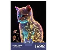 Hard Jigsaw Puzzle for Adults 1000 Pieces Dark Glowing Flower Cat Puzzle for Adults Hands-on Game Difficult Hard Birthday Present, Gifts, 52x38cm/1000pcs