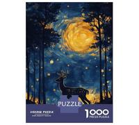 Hard Jigsaw Puzzle for Adults 1000 Pieces Deer in The Night Sky Painting Jigsaw Brain Teaser Game Analysis And Logic Great Gift for Gaming 52x38cm/1000pcs