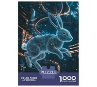 Hard Jigsaw Puzzle for Adults 1000 Pieces Digital Rabbit in Cityscape Jigsaw Brain Teaser Game Analysis And Logic Great Gift for Gaming 52x38cm/1000pcs