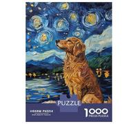 Hard Jigsaw Puzzle for Adults 1000 Pieces Dog Under Starry Sky -3 Puzzles for Adults DIY Toys Improve Memory Birthday Present, Gifts, 52x38cm/1000pcs