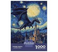 Hard Jigsaw Puzzle for Adults 1000 Pieces Dragon's Flight Over Starlit Castle Puzzles for Adults Brain Teaser Game Analysis And Logic Gifts for Friends And Family 52x38cm/1000pcs