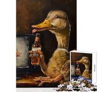 Hard Jigsaw Puzzle for Adults 1000 Pieces Drunk Duck Drinking Beer Home Decoration Toys Gifts for Women Men Relax Games Challenging To Complete Size 50x75cm