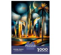 Hard Jigsaw Puzzle for Adults 1000 Pieces Dubai Futuristic Cubism - Modern Geometric Skyline Puzzles for Adults Toy Wall Decor Stress Reliever Birthday Present, Gifts, 52x38cm/1000pcs