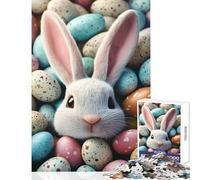 Hard Jigsaw Puzzle for Adults 1000 Pieces Easter Bunny with Eggs Toy Wall Decor Great Gift Practical Game Every Piece Is Unique - Size 38x26cm