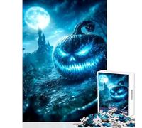 Hard Jigsaw Puzzle for Adults 1000 Pieces Eerie Blue Halloween Pumpkin in Cemetery Jigsaw Puzzles for Adults Improve Memory Educational Challenge Unique Challenge Game (50x75cm)