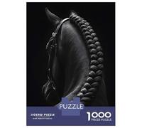Hard Jigsaw Puzzle for Adults 1000 Pieces Elegant Braided Black Horse Portrait Jigsaw for Adults Relax Games Difficult Challenge Birthday Present, Gifts, 70x50cm/1000pcs