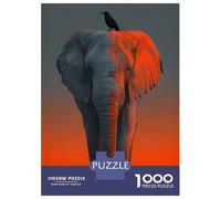 Hard Jigsaw Puzzle for Adults 1000 Pieces Elephant And Crow with Orange Overlay Jigsaw Brain Teaser Game Analysis And Logic Great Gift for Gaming 38x26cm/1000pcs