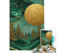 Hard Jigsaw Puzzle for Adults 1000 Pieces Emerald Forest with Golden Celestial Bodies Adult Jigsaw Puzzle Relaxing Games Enhance Memory Challenging To Complete (Size 38x52cm)