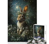 Hard Jigsaw Puzzle for Adults 1000 Pieces Enchanted Rabbit with Floral Crown Home Decoration Toys Gifts Ideas for Educational Game Every Piece Is Unique - size 50x75cm