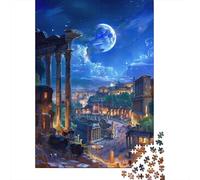 Hard Jigsaw Puzzle for Adults 1000 Pieces Fantasy Cityscape with Ancient Ruins And Bright Moon Puzzles for Adults Toy Wall Decor Stress Reliever Birthday Present, Gifts, 52x38cm/1000pcs