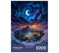Hard Jigsaw Puzzle for Adults 1000 Pieces Fantasy Floating Island Under Crescent Moon Puzzles for Adults Toy Wall Decor Stress Reliever Birthday Present, Gifts, 70x50cm/1000pcs