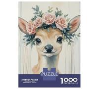 Hard Jigsaw Puzzle for Adults 1000 Pieces Fawn with Rose Crown Puzzles for Adults Brain Teaser Game Analysis And Logic Gifts for Friends And Family 52x38cm/1000pcs