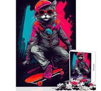 Hard Jigsaw Puzzle for Adults 1000 Pieces Feline Thrills Cat Skate DIY Toys Gift Birthday Practical Game Artists' Collection, Fine Arts Size 38x52cm
