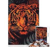 Hard Jigsaw Puzzle for Adults 1000 Pieces Fierce Tiger Vector Portrait with Jungle Backdrop Relaxing Games Perfect Decoration Home Decoration Toys Artists' Collection, Fine Arts (38x26cm)