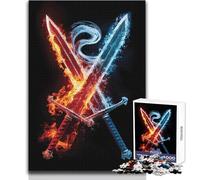 Hard Jigsaw Puzzle for Adults 1000 Pieces Fire And Ice Swords Soothing Quiet Time Enjoyment Strict Precision Standard Play Toy Size 50x75cm