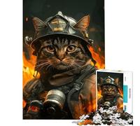 Hard Jigsaw Puzzle for Adults 1000 Pieces Firefighter Cat Help The Brain Exercise For Family Fun Educational Toy for Ages 14 And over (38X26CM)