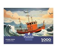 Hard Jigsaw Puzzle for Adults 1000 Pieces Fishing Boat in Stormy Sea Jigsaw Brain Teaser Game Analysis And Logic Great Gift for Gaming 52x38cm/1000pcs