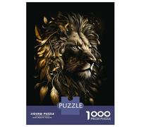 Hard Jigsaw Puzzle for Adults 1000 Pieces Floral Lion Gold Black Adult Puzzles Relax Games Enhance Memory Great Gift for Gaming 38x26cm/1000pcs